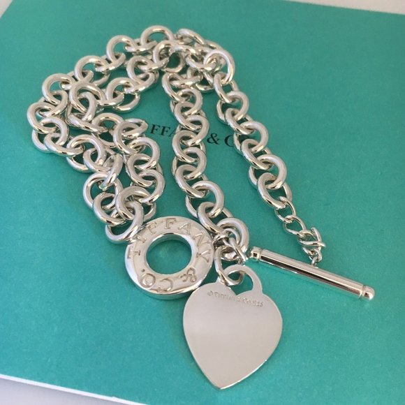 Tiffany & Co Heart Tag Toggle Necklace Authentic in Serling Silver Blank Heart - Picture 8 of 10
